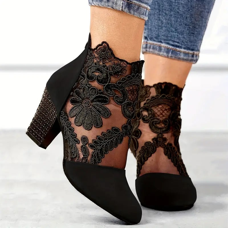 Rosie™ - Stylish Flower Lace Heels With Handmade Details