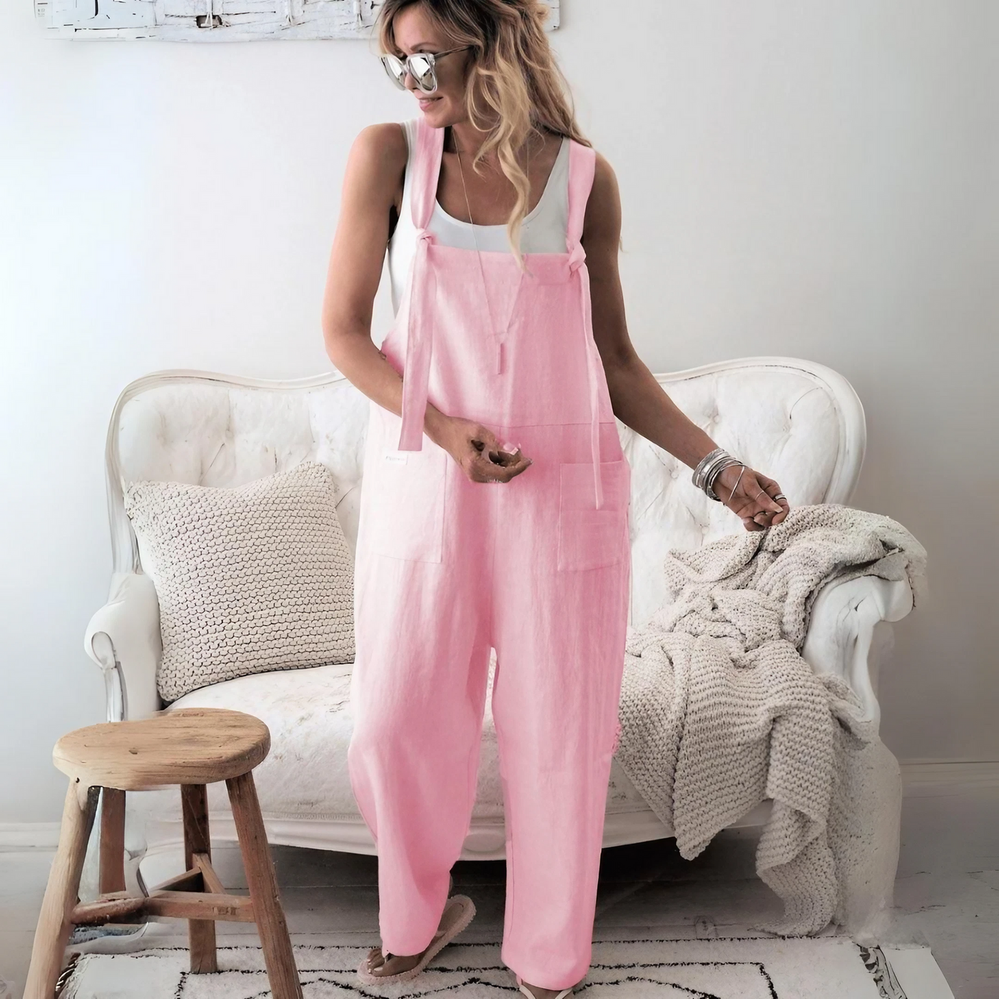 Scarlett™ - Casual Loose Cotton Linen Solid Pockets Jumpsuit