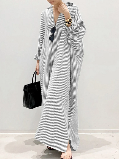 Alice™ - Stylish Puff Sleeve Stripe Printed Maxi Dress