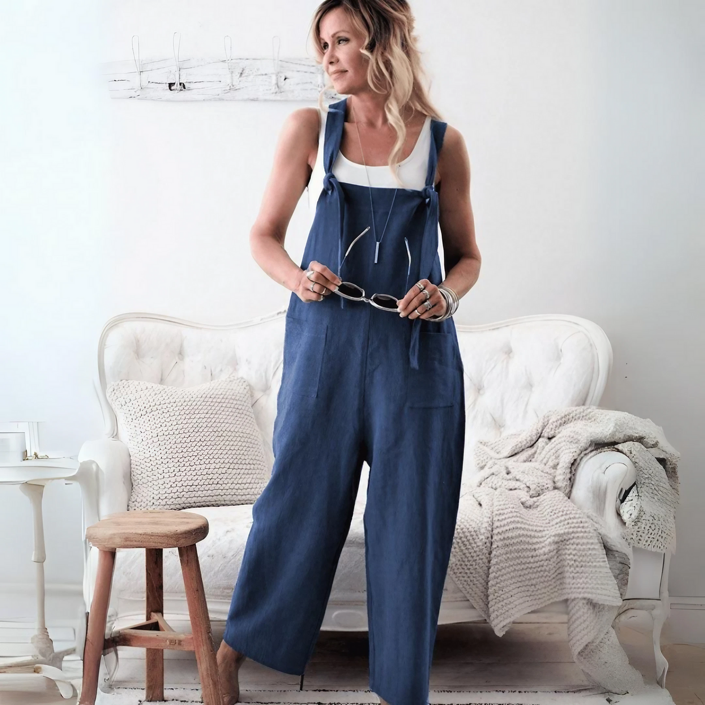 Scarlett™ - Casual Loose Cotton Linen Solid Pockets Jumpsuit