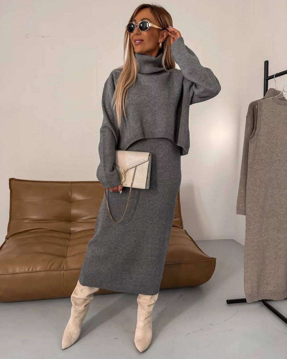 Grace™ - Midi Dress and Turtleneck Sweatshirt Set