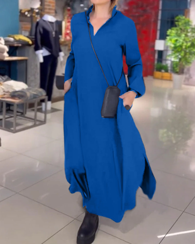 Lily™ - Comfy Loose Long Dress With Side Slit Lapel