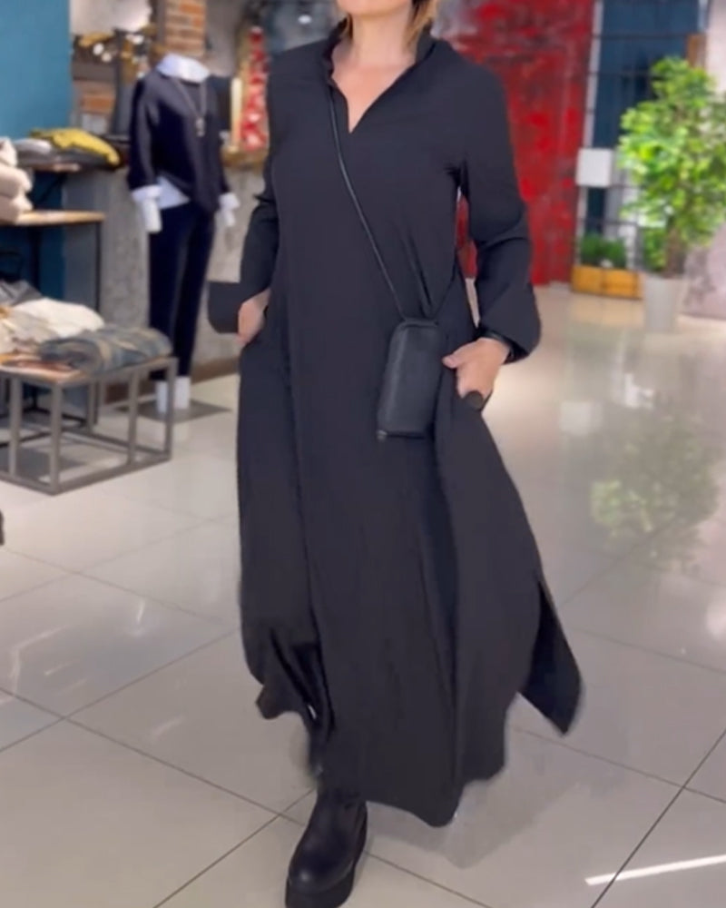 Lily™ - Comfy Loose Long Dress With Side Slit Lapel