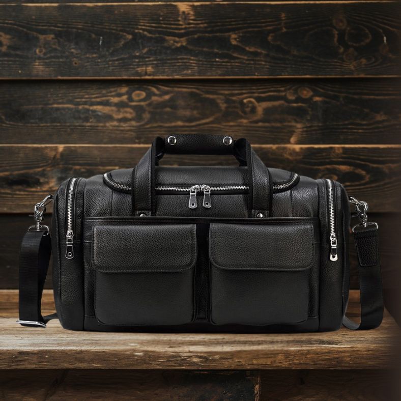 Black Leather Duffle Bag | CHARLEROI