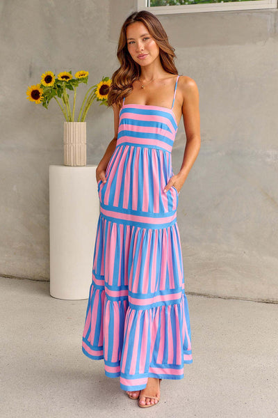 Lina™ - Stylish Striped Summer Maxi Dress