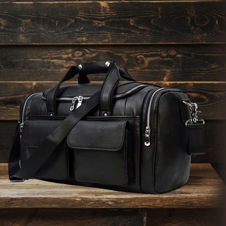 Black Leather Duffle Bag | CHARLEROI