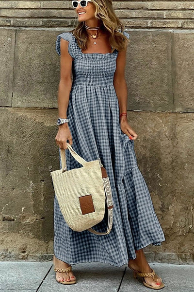 Isabella™ - Checkered Smocked Bust Maxi Dress