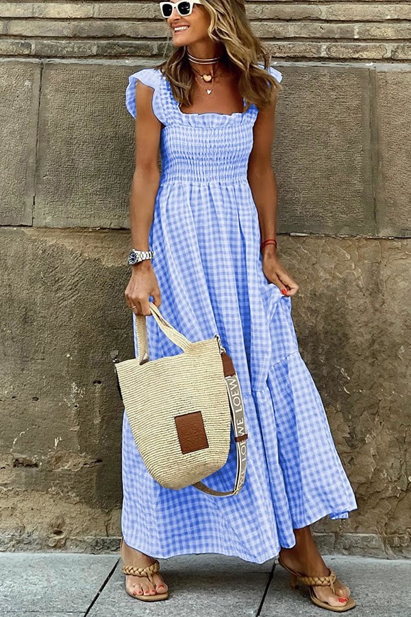 Isabella™ - Checkered Smocked Bust Maxi Dress