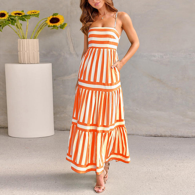 Lina™ - Stylish Striped Summer Maxi Dress