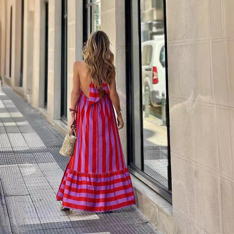 Scarlett™ - Comfortable Bold Stripe Halter Neck Maxi Dress