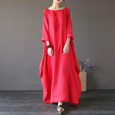 Eliza™ - Loose Oversized Round Neck Cotton Linen Maxi Dress