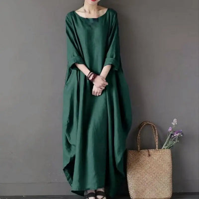 Eliza™ - Loose Oversized Round Neck Cotton Linen Maxi Dress