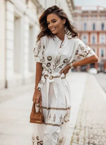 Sienna™ - Short Sleeve Positioning Flower Linen Lace Belt Dress