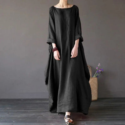 Eliza™ - Loose Oversized Round Neck Cotton Linen Maxi Dress