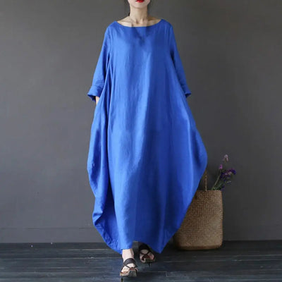 Eliza™ - Loose Oversized Round Neck Cotton Linen Maxi Dress