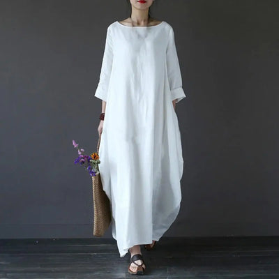 Eliza™ - Loose Oversized Round Neck Cotton Linen Maxi Dress