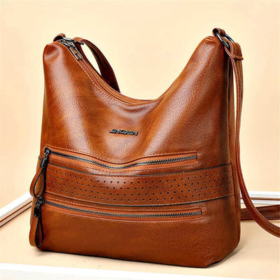 Aaliyah - Double Zipper Leather Shoulder Bag