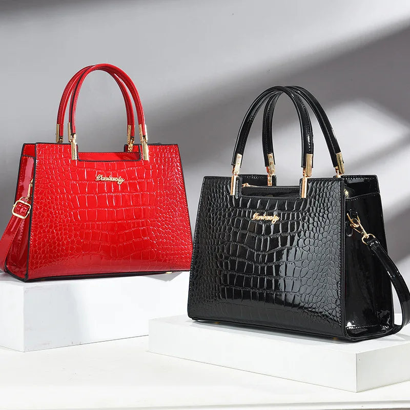 Lola™ - Shiny Crocodile Pattern Leather Handbag