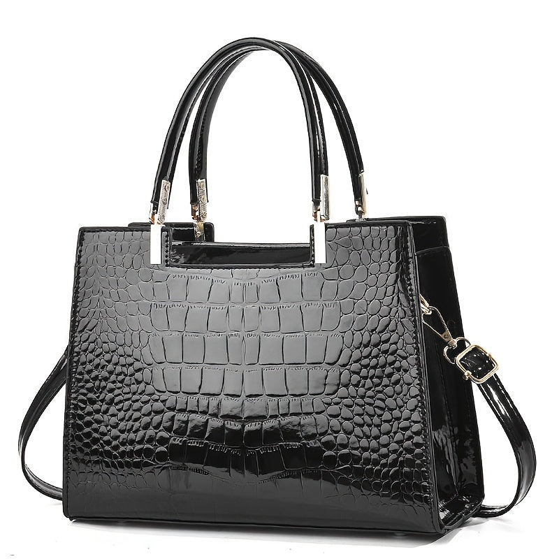 Lola™ - Shiny Crocodile Pattern Leather Handbag