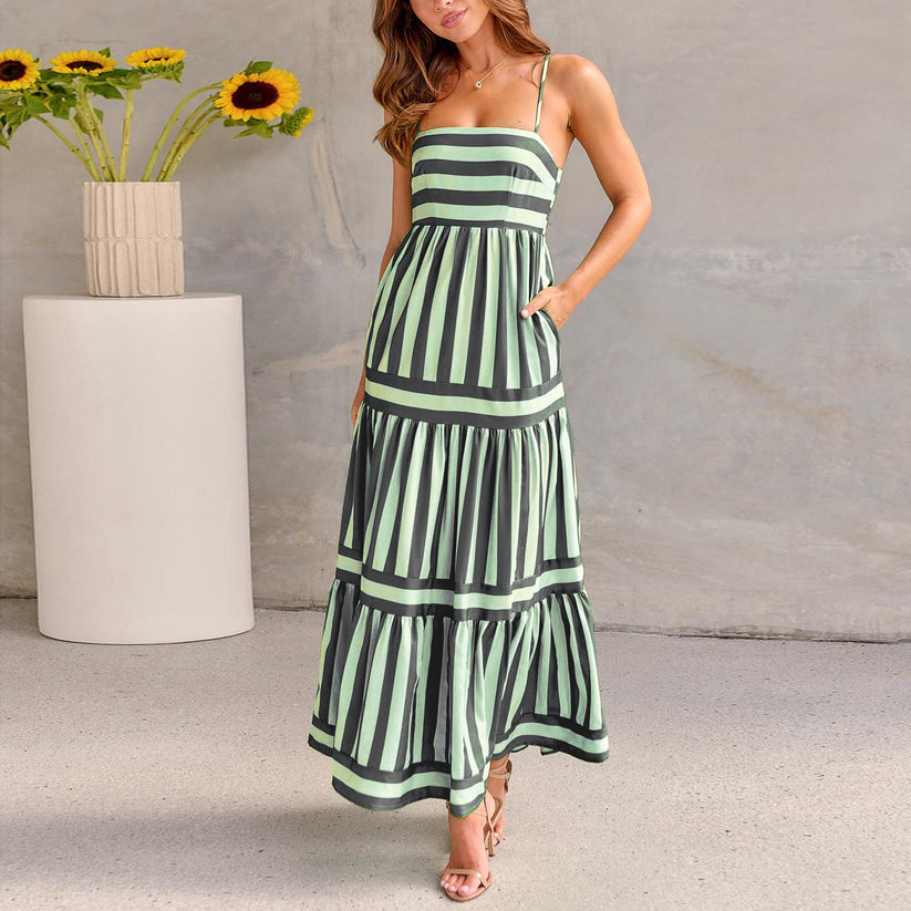 Lina™ - Stylish Striped Summer Maxi Dress